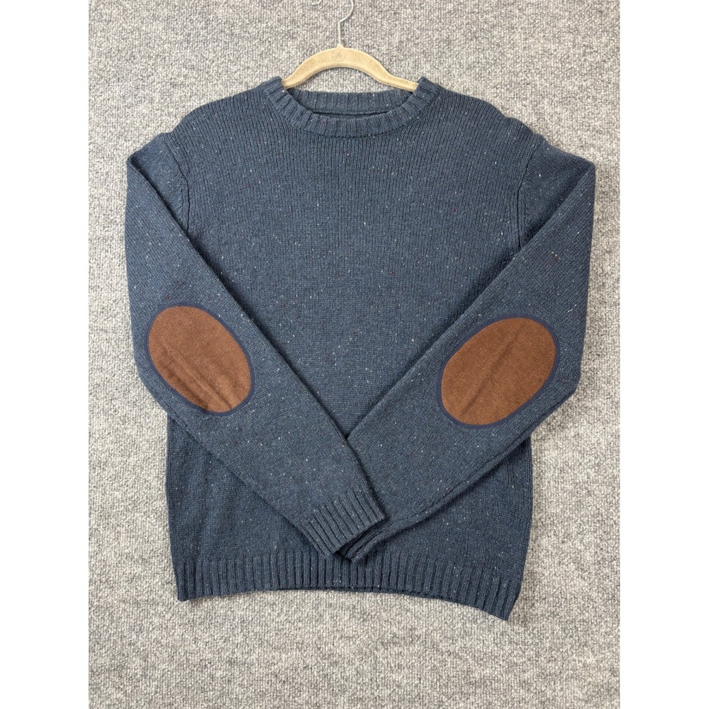 LINE OF TRADE Sweater Mens Medium Blue Crewneck Elbow Patches‎ Wool Blend